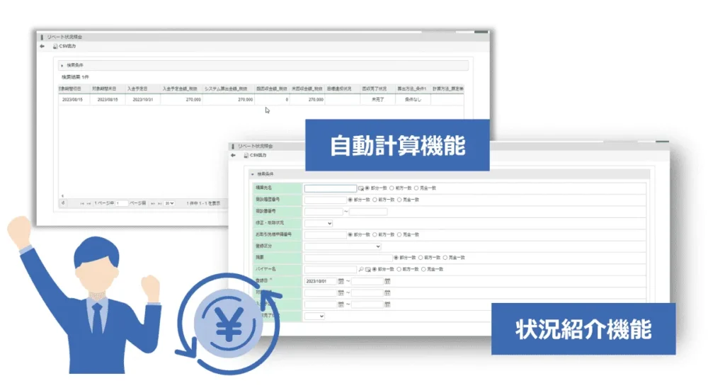 自動計算機能と状況照会機能でリベート達成状況の明確化