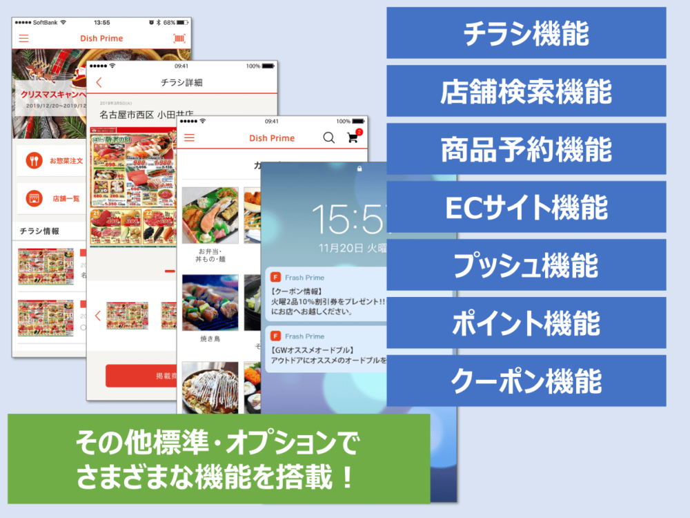 スーパーマーケットに求められる機能が20種類以上! 満足度を上げるため、お客様が楽しめる機能を用意