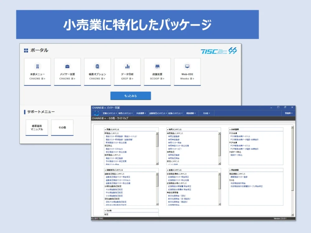 【CHAINS Z 特長1】小売MD業務を一元管理できる標準機能の網羅性